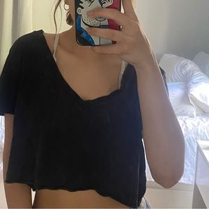 Black Cropped Top, Loose Fit, 100% Cotton, Can Size Up to Medium